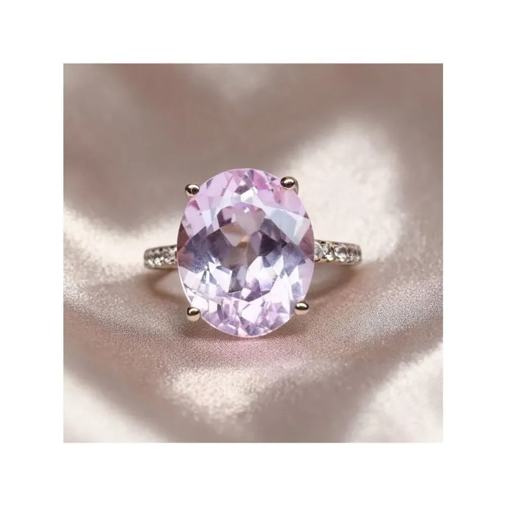 10K Rose Gold Large 5.6CT Pink Sapphire Ring - Size 6 -Pave Wedding Band -3.2g - Picture 14 of 15